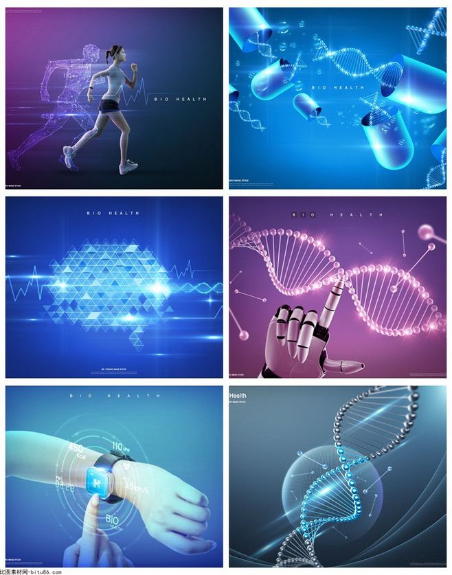 6款醫療生物科技基因分子細胞海報背景PSD素材，為您的設計注入專業與未來感